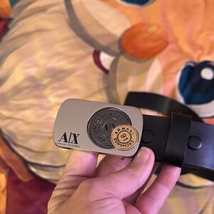 Armani Exchange Black Belt with Gray Buckle